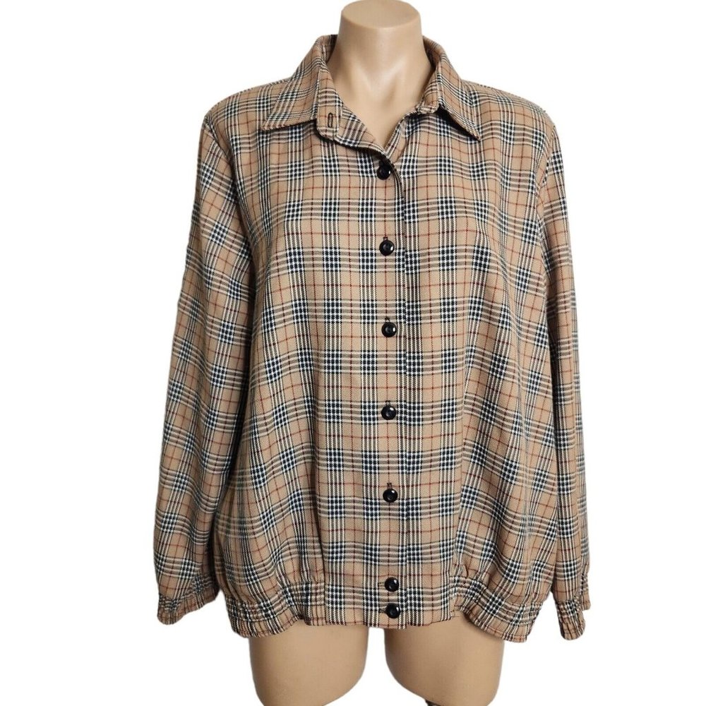 Alfred Dunner Glen Plaid Red Black Tan Button Up Jacket Coat Size 12